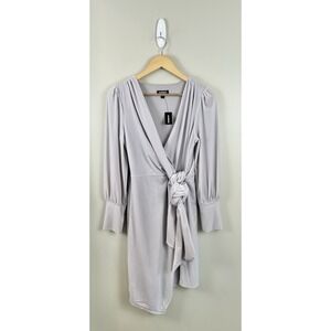 Express NWT Velvet‎ Wrap Dress Sz M Long Sleeve Gray Tie Cocktail Event Occasion
